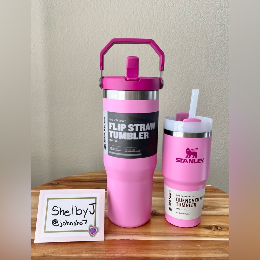 Stanley 30oz Ice flow Flip Straw Tumbler AND 14oz Quencher Tumbler SET - PEONY